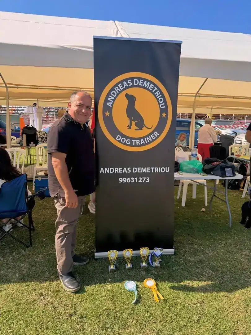Andreas Demetriou Dog Trainer stand at a dog show