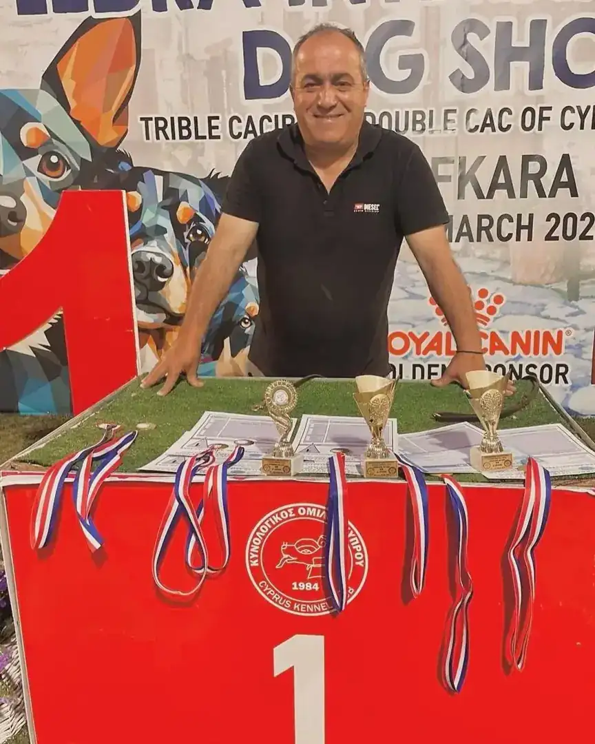 Andreas Demetriou on the podium at the Lefkara International Dog Show, March 2024